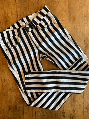 Rag & Bone Black & White Vertical Stripe Skinny Carpi Jeans